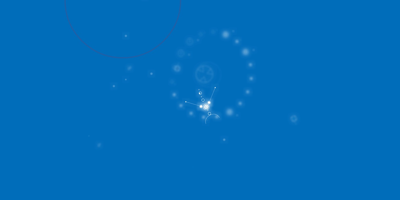 flOw in play: the creature with its fins out in the middle of the blue, a ring of blurred creatures circling on the level below